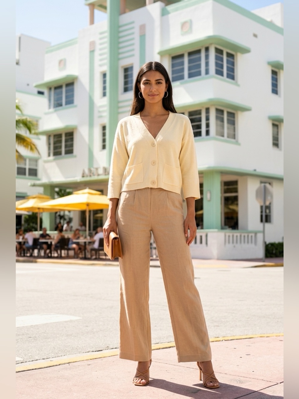 Deluc Cream Cardigan Sweater V-Neck with 3/4 Sleeves, very soft.